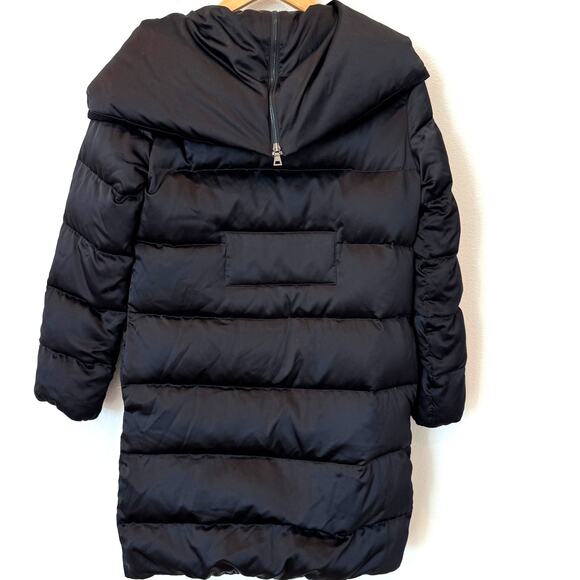 DVF Goose Down Black Satin Zona Puffer Zip Hood Coat Size P - Picture 2 of 14